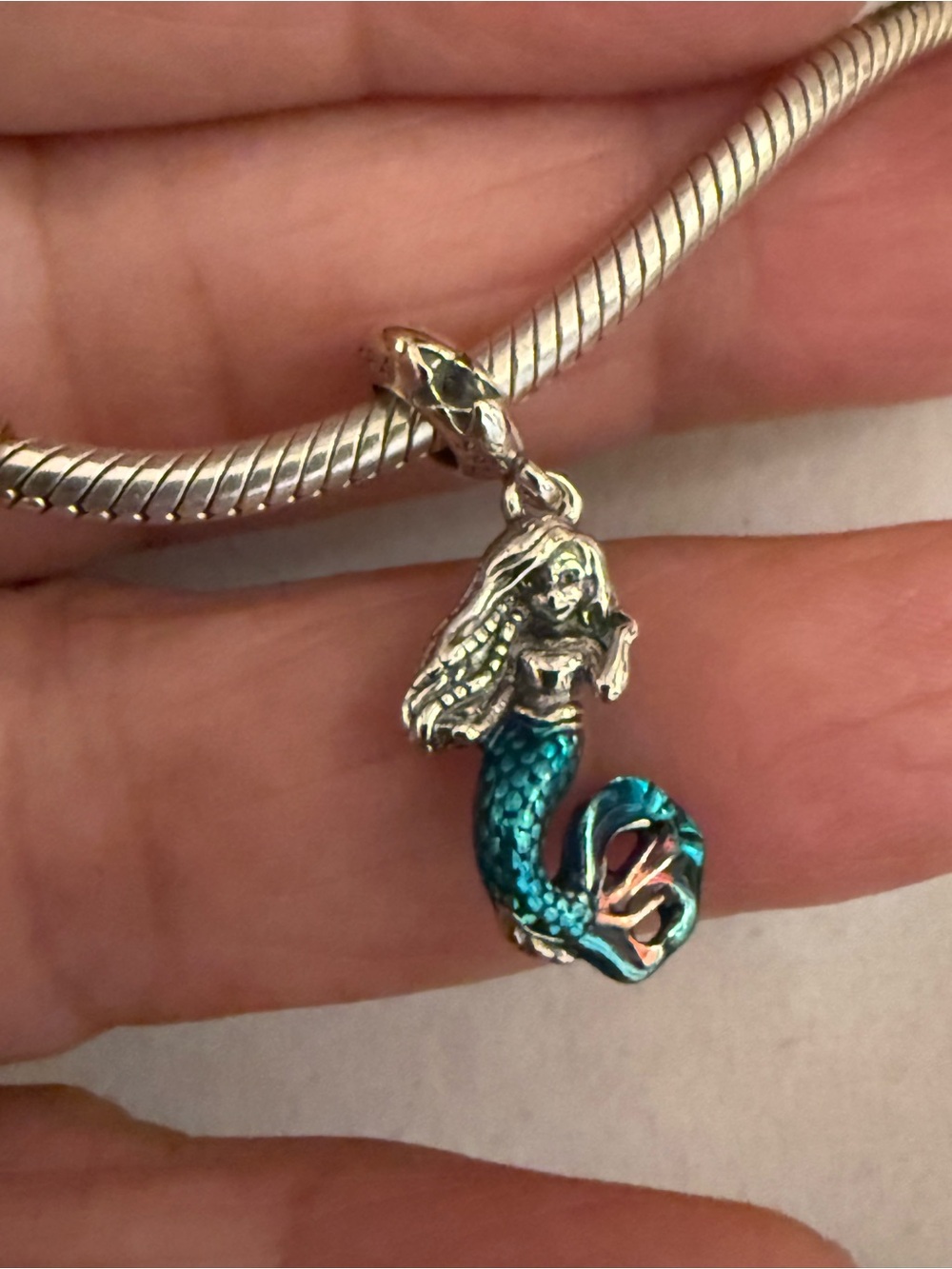 Pandora Silver Mermaid Charm with Teal Enamel Tail